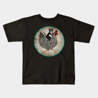 Tuxedo Cat on a Chicken Kids T-Shirt